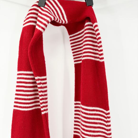 Lot of 3 Winter Scarves Knit Stripe Reindeer Fringe Red Plaid Fleece Acrylic - Picture 7 of 11